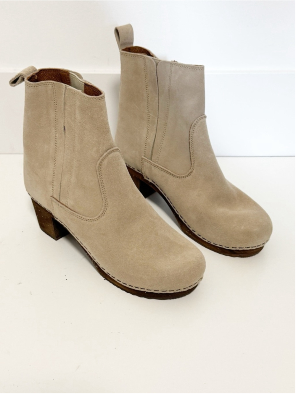 Sanita of Denmark Rina Suede & Wood Heeled Clog Ankle Boots Size 38